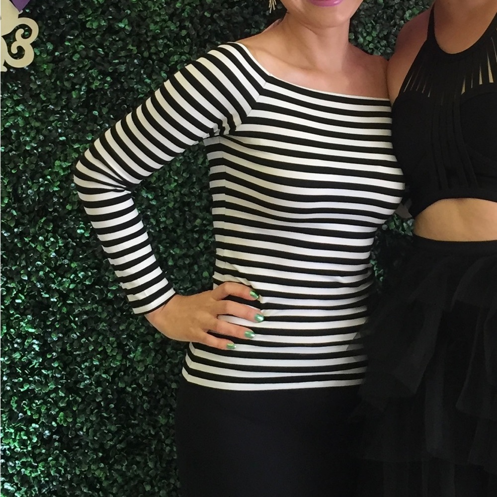 Black striped off the shoulder top